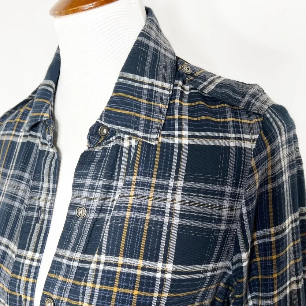 Sam Edelman Navy Blue Plaid Shirtdress, Maxi Shirt, Maxi Top, Cardi, Duster - Picture 4 of 14